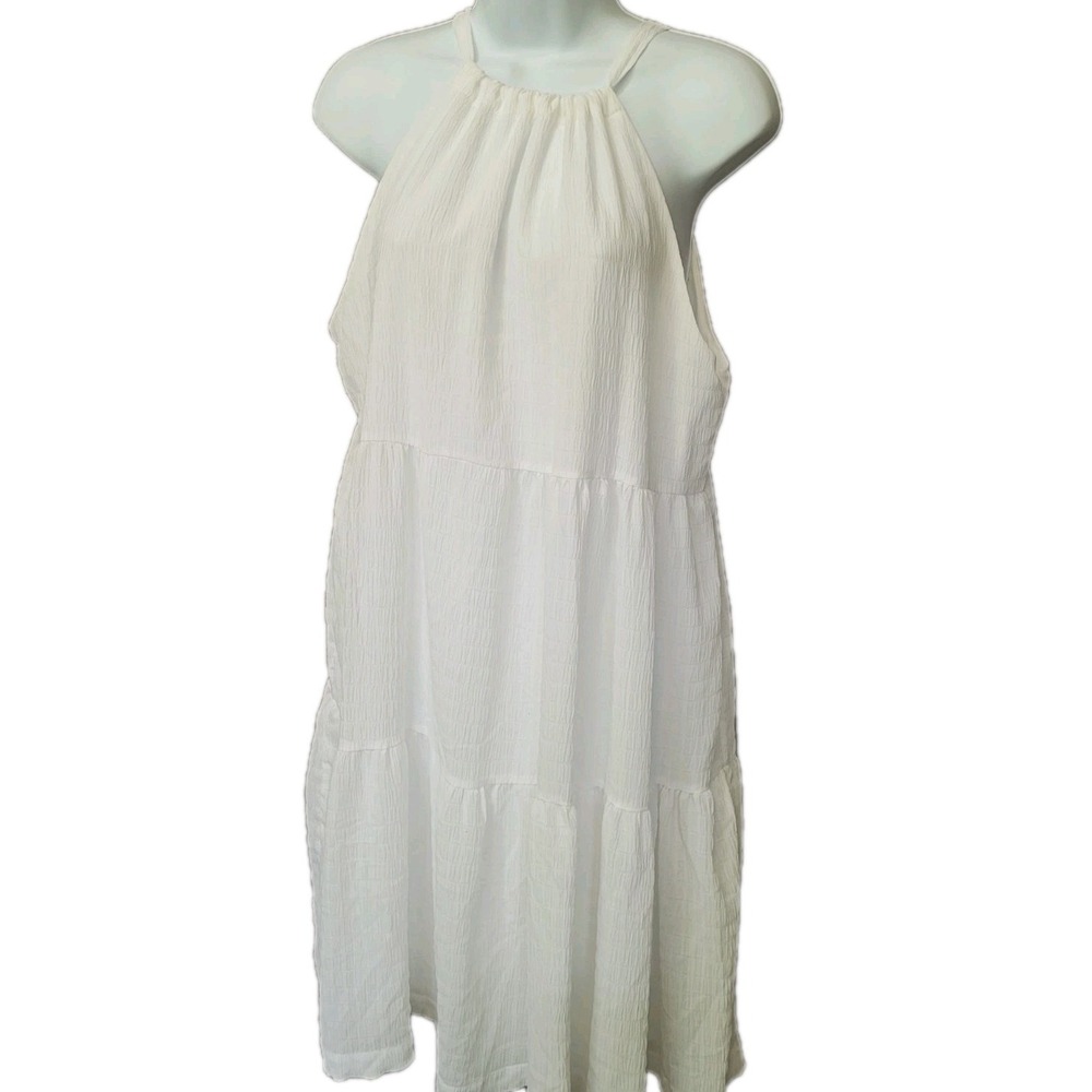 Women's A New Day White Sleeveless Halter Dress M Lined Knee Length